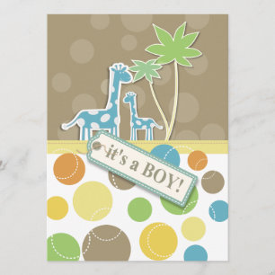 Tarjeta de invitación para jirafa de Baby Boy Show