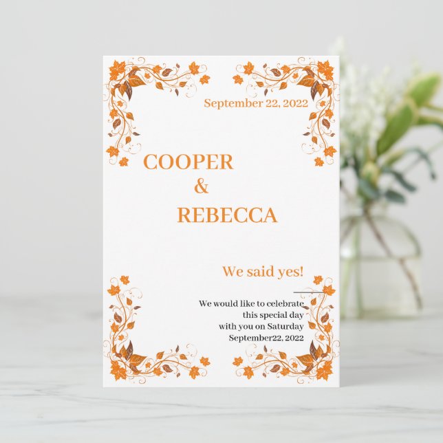 Tarjeta de invitación para la boda de otoño Cooper (Anverso de pie)