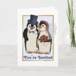 Tarjeta de invitación para la boda de pingüinos