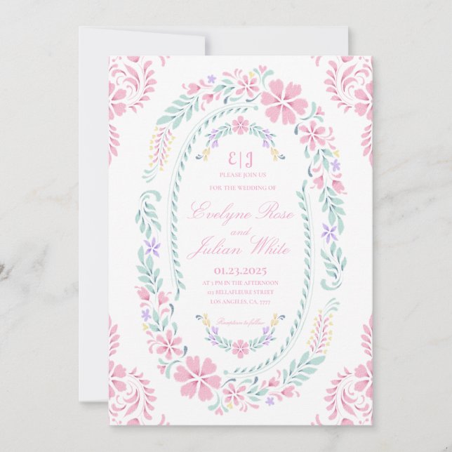 Tarjeta de invitación para la boda del marco flora (Anverso)