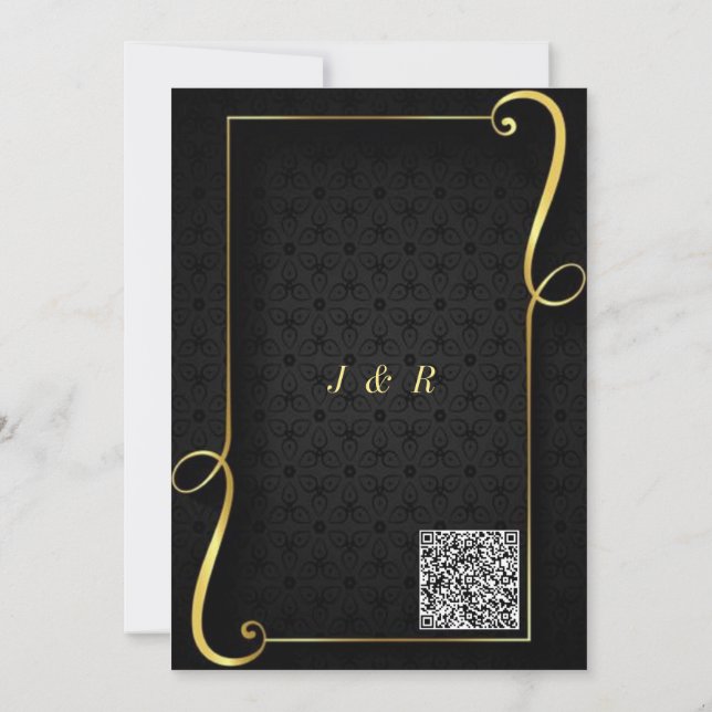 Tarjeta de invitación para la boda negra de oro de (Reverso)