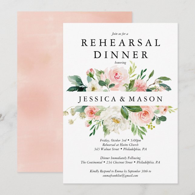 Tarjeta de invitación para la cena de ensayo Airy  (Anverso / Reverso)