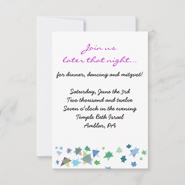 Tarjeta de invitación para la fiesta de Bat Mitzva (Anverso)