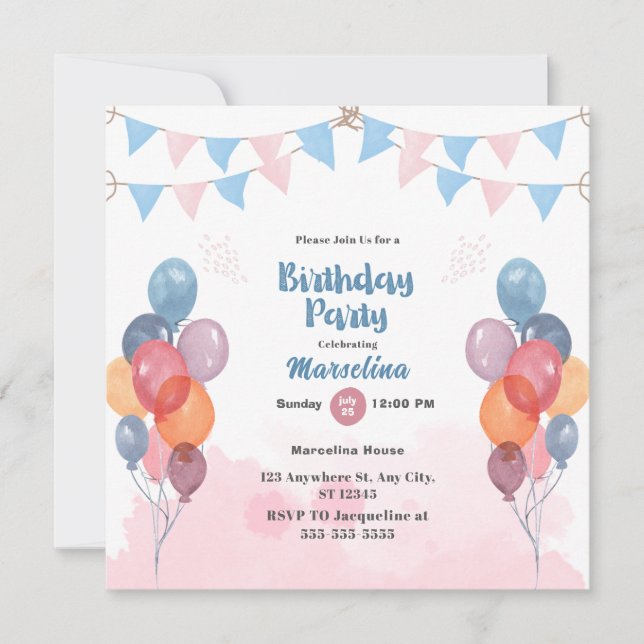 Tarjeta de invitación para la fiesta de cumpleaños (Anverso)