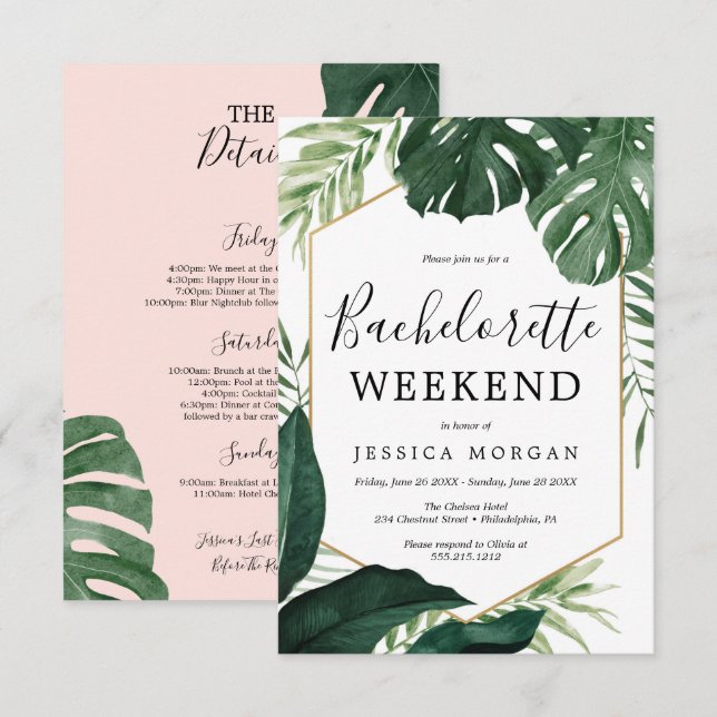 Tarjeta de invitación para la fiesta tropical de l (Anverso / Reverso)