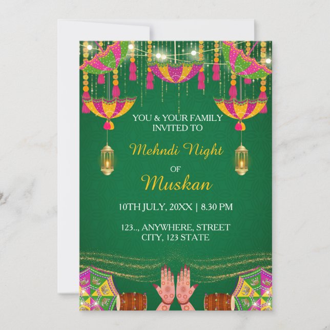 Tarjeta de invitación para la Noche de Mehndi, Inv (Anverso)
