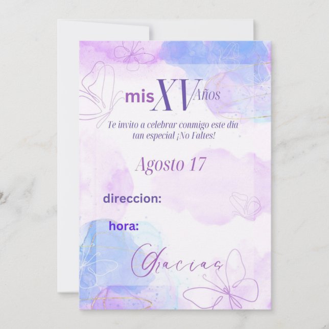 tarjeta de invitación  para los 15 años (Anverso)