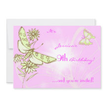 Tarjeta de invitación para mariposa rosa Lemon LIm