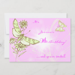 Tarjeta de invitación para mariposa rosa Lemon LIm