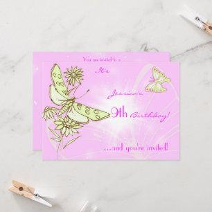 Tarjeta de invitación para mariposa rosa Lemon LIm