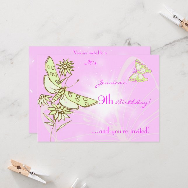 Tarjeta de invitación para mariposa rosa Lemon LIm (Anverso/Reverso In Situ)