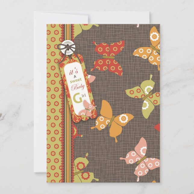 Tarjeta de invitación para mariposas retro (Anverso)