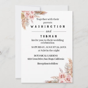 Tarjeta de invitación para matrimonio floral de Mo