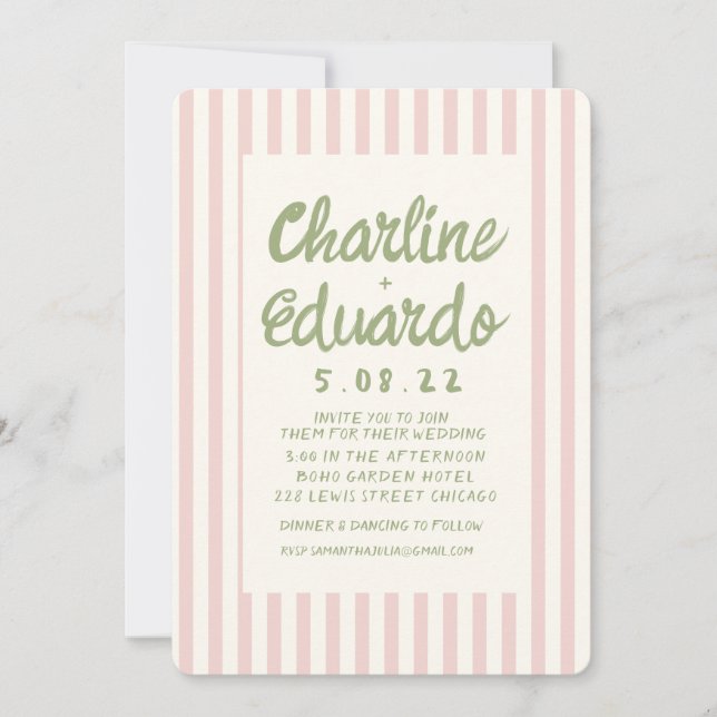 Tarjeta de invitación para matrimonio Pastel Retro (Anverso)