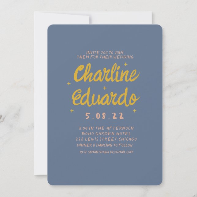 Tarjeta de invitación para matrimonio Pastel Retro (Anverso)