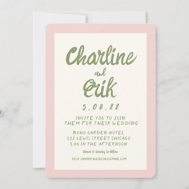 Tarjeta de invitación para matrimonio Pastel Retro (Anverso)