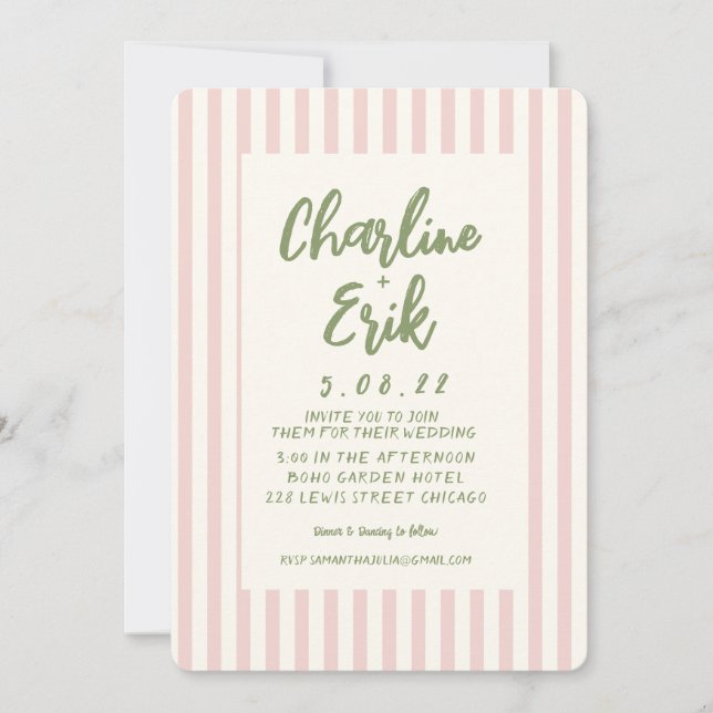 Tarjeta de invitación para matrimonio Pastel Retro (Anverso)