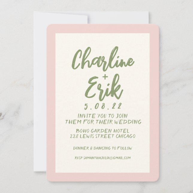 Tarjeta de invitación para matrimonio Pastel Retro (Anverso)