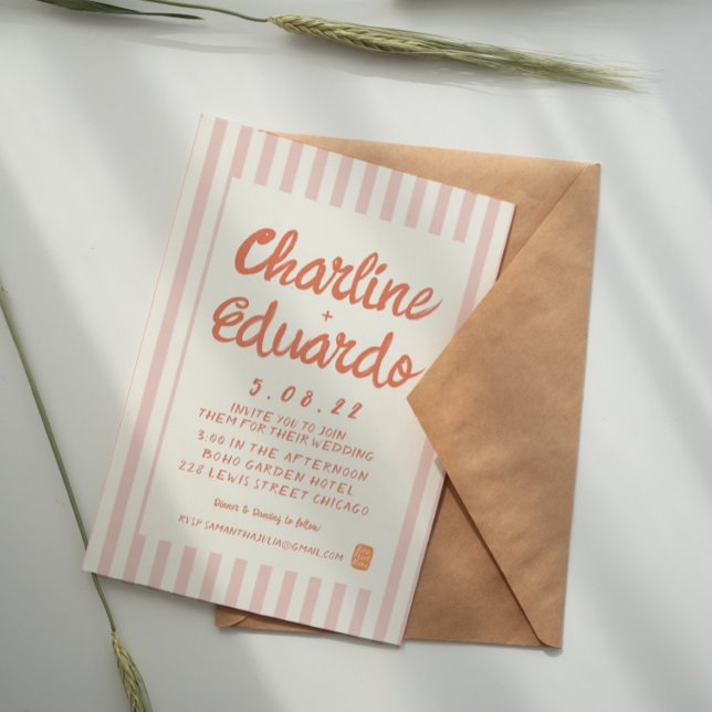 Tarjeta de invitación para matrimonio Pastel Retro (Subido por el creador)
