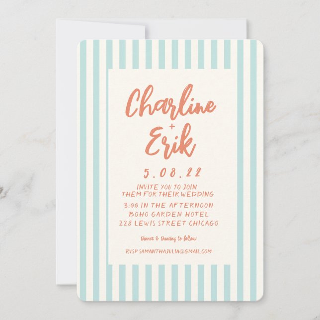 Tarjeta de invitación para matrimonio Pastel Retro (Anverso)
