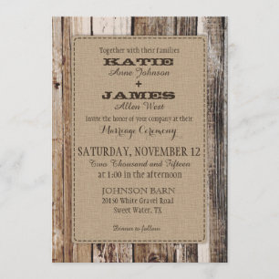 Tarjeta de invitación para matrimonio rústico de m