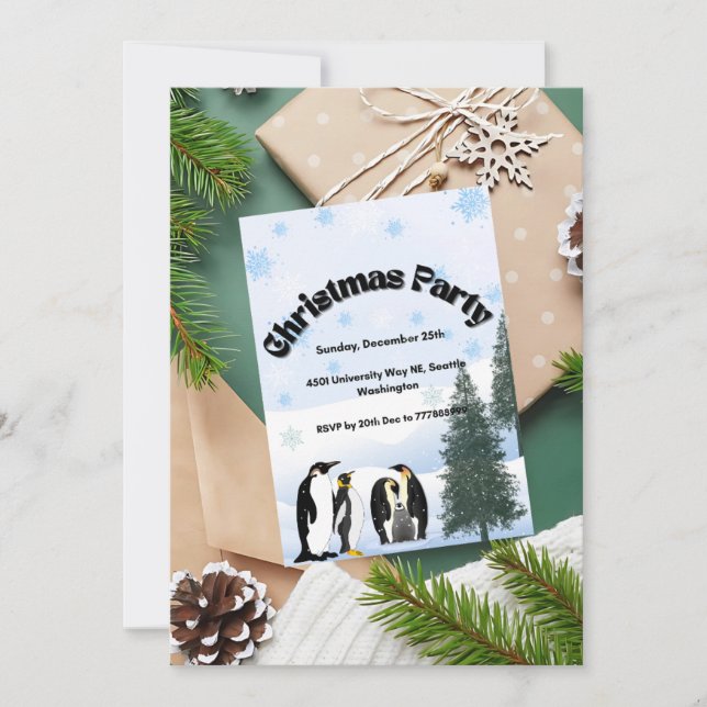 Tarjeta de invitación para Navidades de Penguin Wo (Anverso)