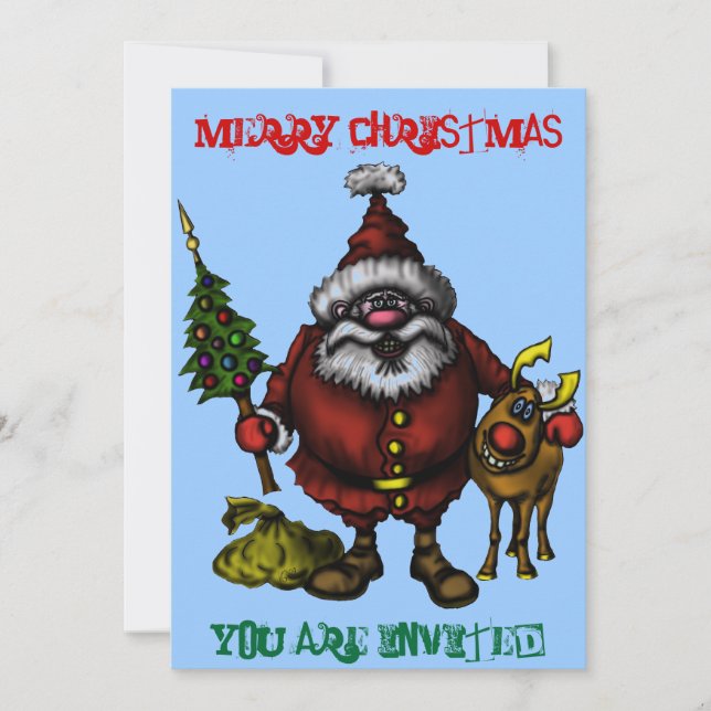 Tarjeta de invitación para Navidades divertidos (Anverso)