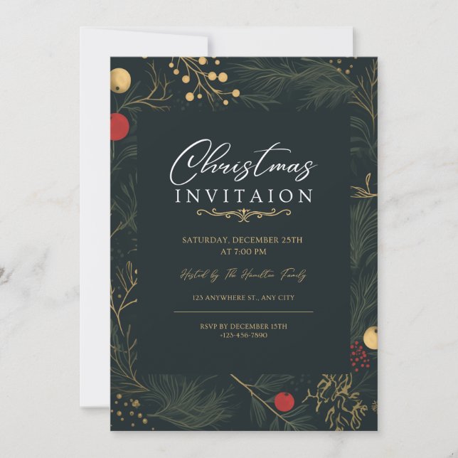 Tarjeta de invitación para Navidades elegantes (Anverso)