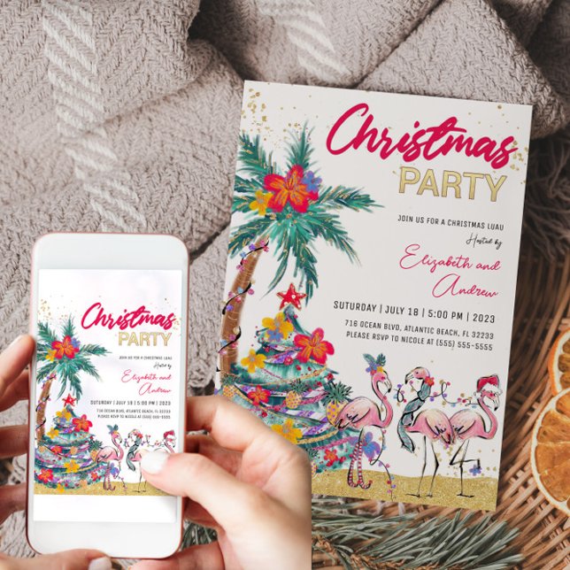 Tarjeta de invitación para Navidades tropicales Fl (Tropical Christmas Flamingo Invitation Card)