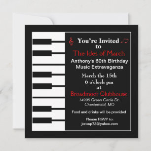 Tarjeta de invitación para notas de piano
