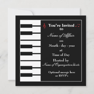 Tarjeta de invitación para notas de piano