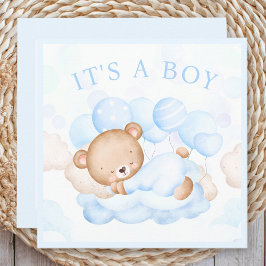 Tarjeta de Invitación para oso azul Baby Boy