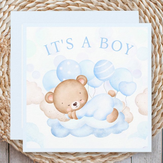 Tarjeta de Invitación para oso azul Baby Boy (Baby Boy Blue Bear Announcement Card)