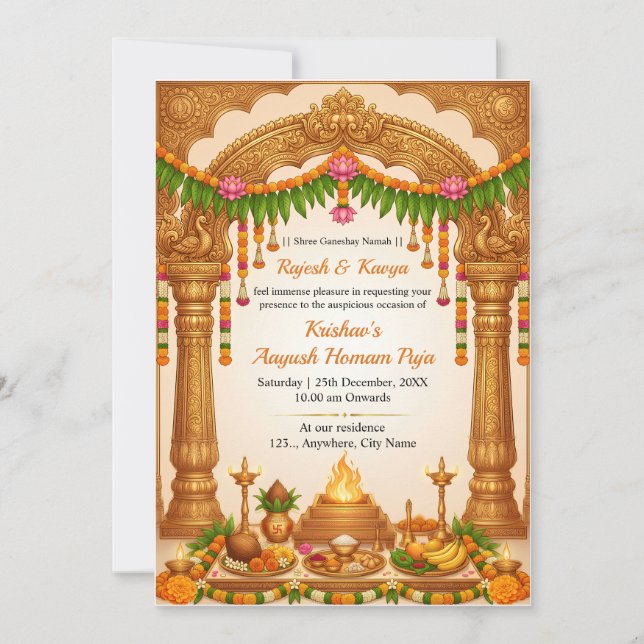 Tarjeta de Invitación para Puja Tradicional Ayushy (Anverso)