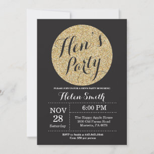 Tarjeta de invitación para Purpurina negro y dorad