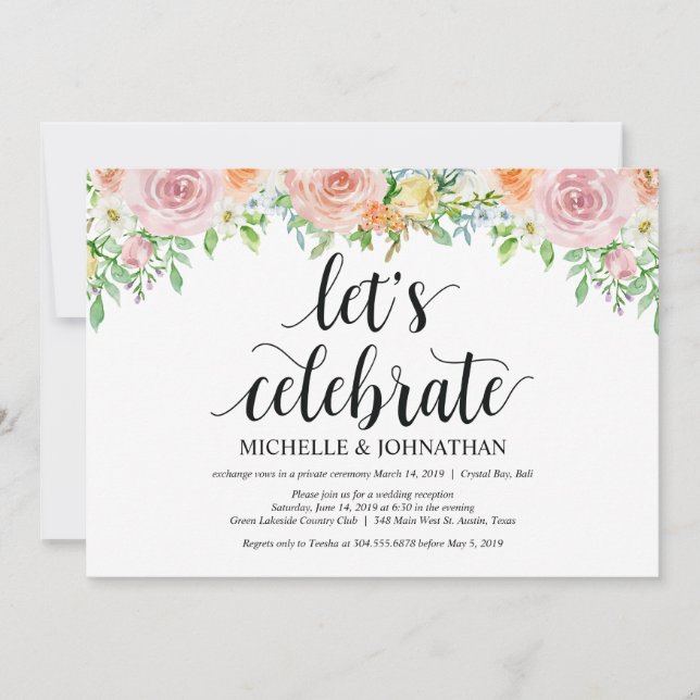 Tarjeta de invitación para recepción de boda con f (Anverso)