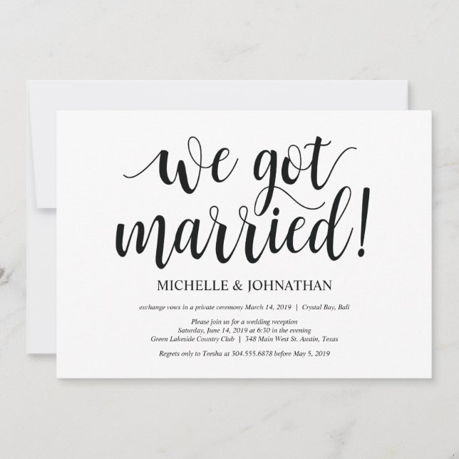 Tarjeta de Invitación para Recepción de Boda Fugaz (Anverso)