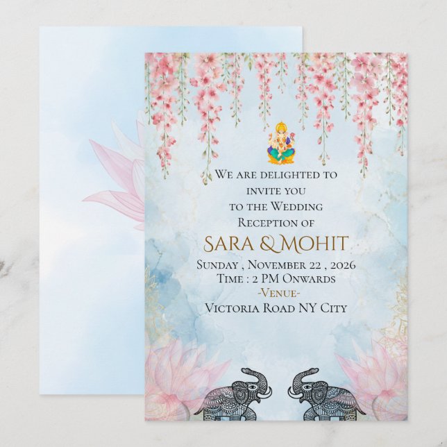 Tarjeta de invitación para recepción de boda real  (Anverso / Reverso)