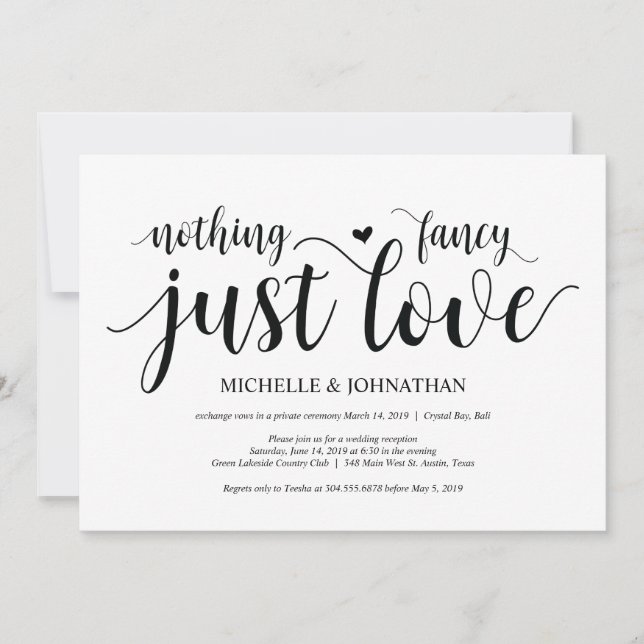 Tarjeta de Invitación para Recepción de Elopement  (Anverso)