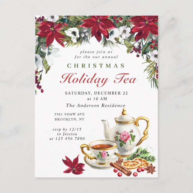 Tarjeta de invitación para té navideño de Navidade (Anverso)