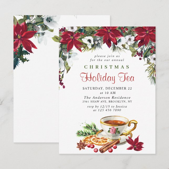 Tarjeta de invitación para té navideño de Navidade (Anverso / Reverso)
