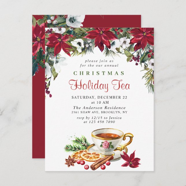Tarjeta de invitación para té navideño de Navidade (Anverso / Reverso)