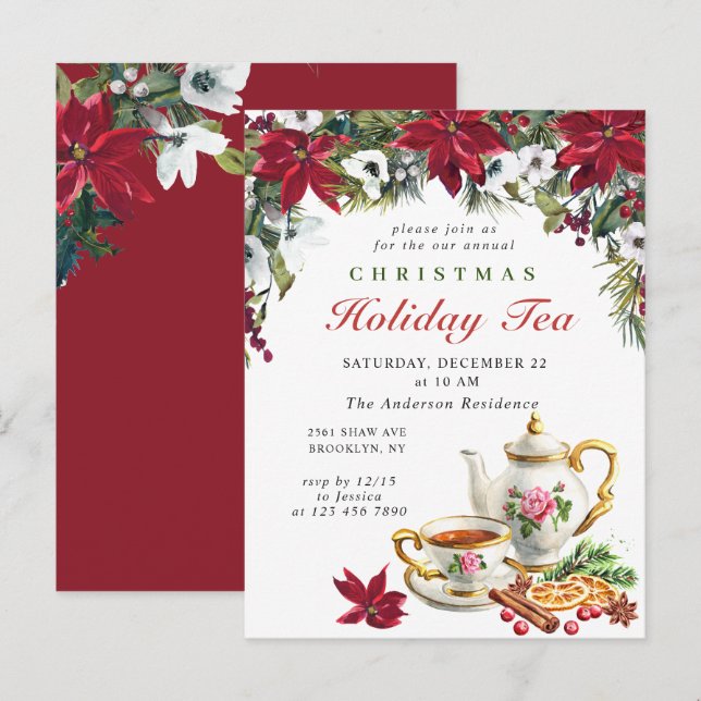 Tarjeta de invitación para té navideño de Navidade (Anverso / Reverso)
