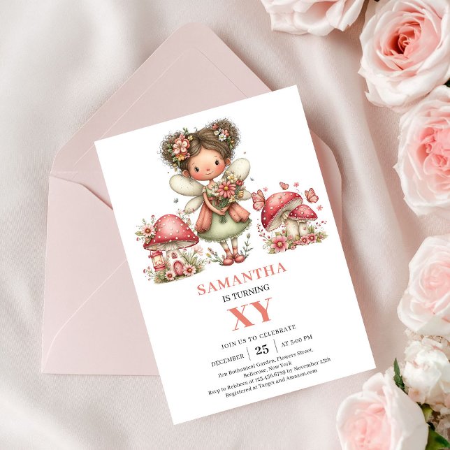 Tarjeta de Invitación Pastel Rosa Cumpleaños 3 Had (Floral Fairy 3rd Birthday Pastel Pink Invite Card)