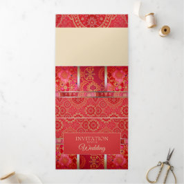 Tarjeta de invitación - Patrón dorado rojo orienta