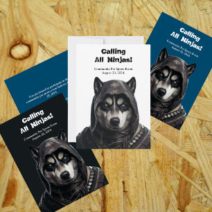Tarjeta de Invitación Perro Husky Ninja Mascota Ne