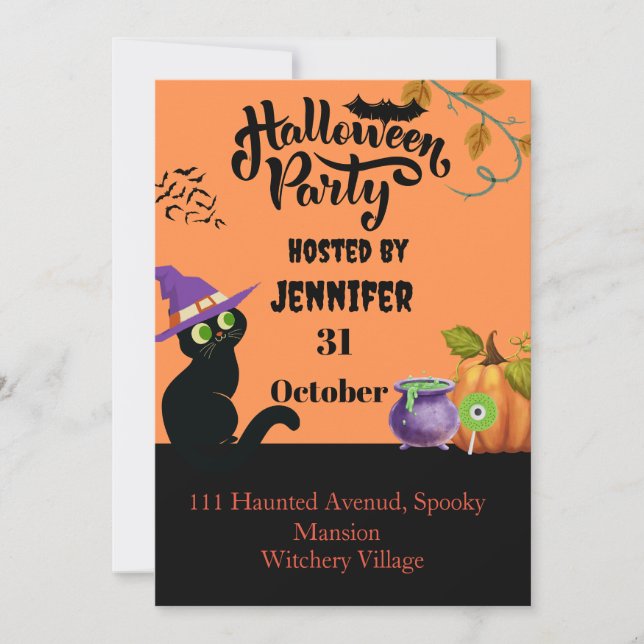 Tarjeta de invitación personalizada de Halloween (Anverso)
