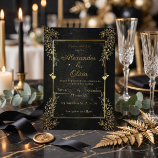 Tarjeta de Invitación Personalizada de Lujo Negra