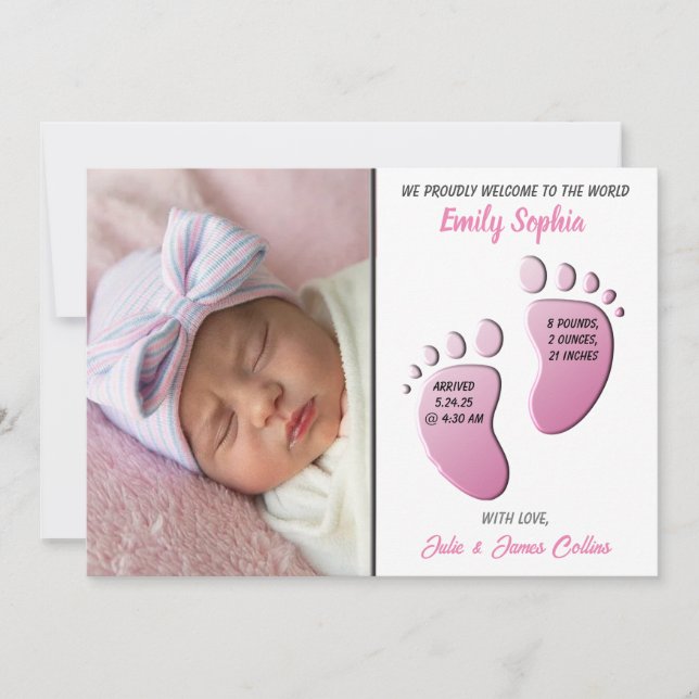 Tarjeta de Invitación plana Baby Girl Feet (Anverso)