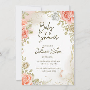 tarjeta de Invitación plana beige baby ducha flora